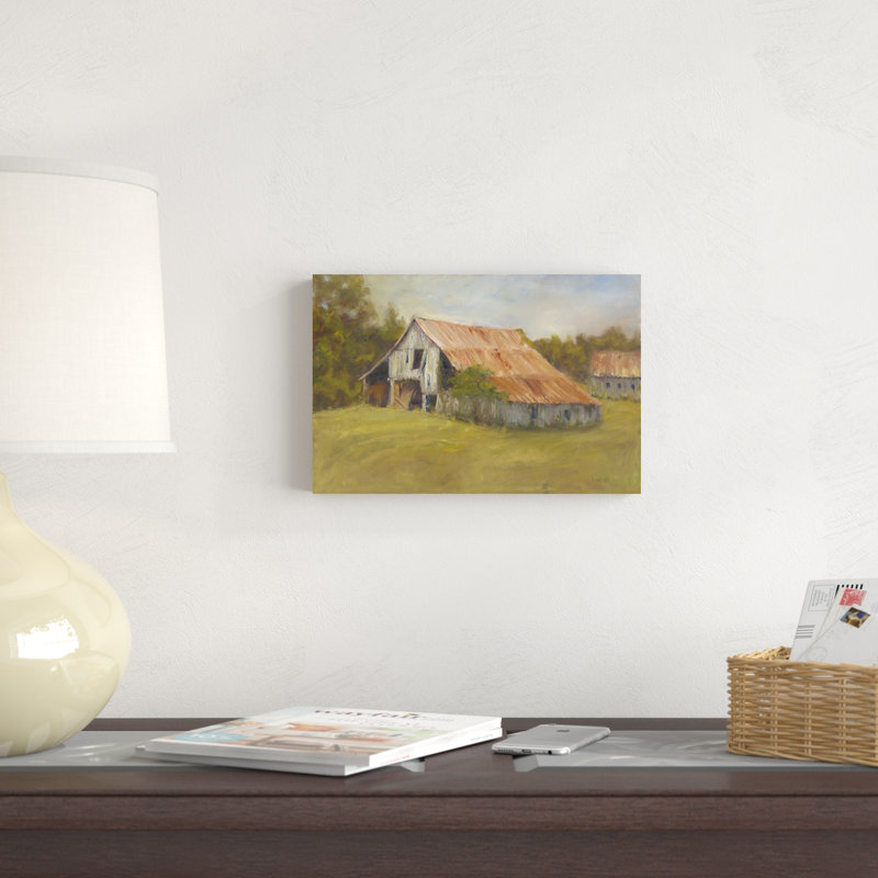 Toit en étain, peinture sur toile, H 8 po x l 12 po