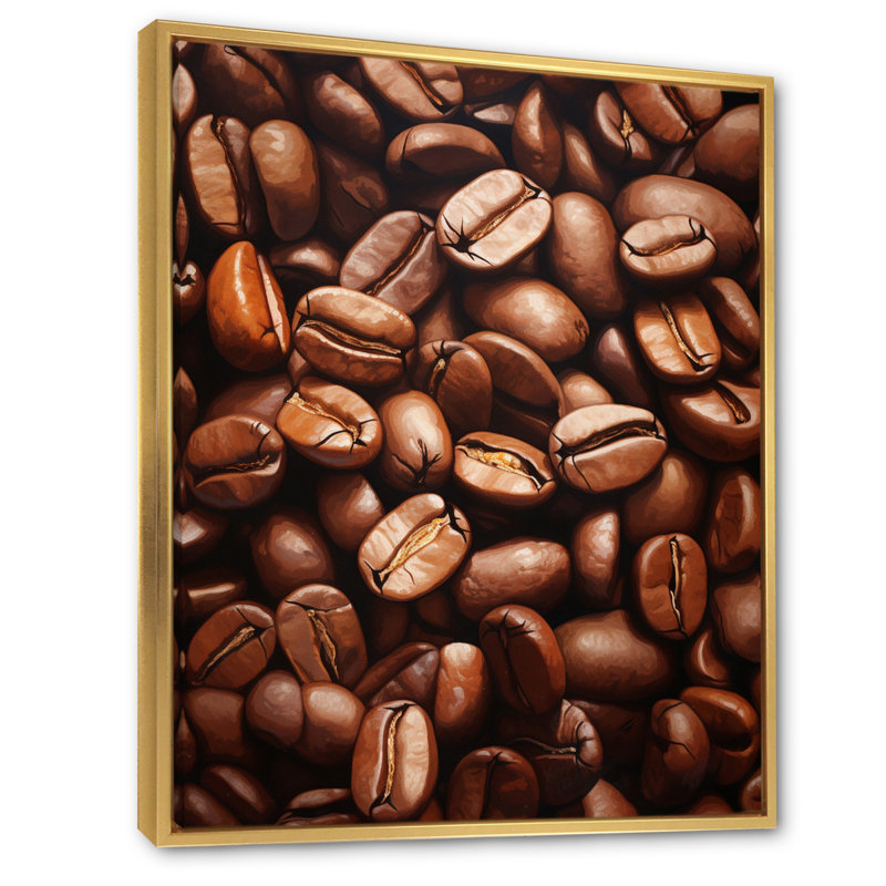 Aliments rôtis, grains de café iv encadré sur toile, H 20 po x l 12 po x P 1 po, Cadre flottant doré