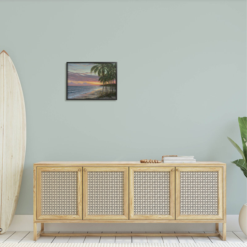 Summer Beach Palm Trees, art de la giclée par Martin Figlinski, H 16 po x l 20 po x P 1,5 po, Giclée encadrée noir minuit