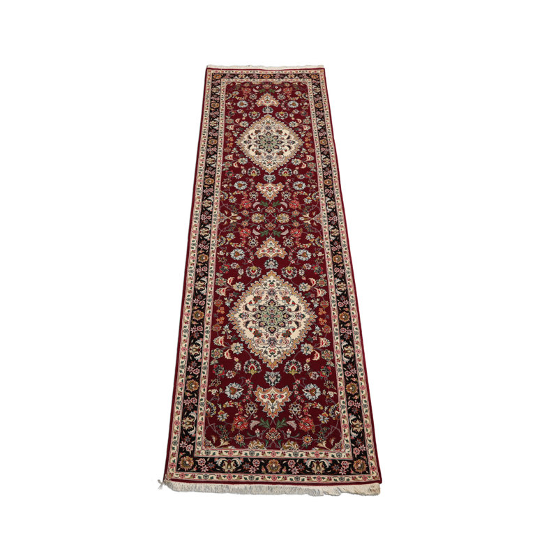 2'8''x10'2'' Runner Hand Knotted Wool Maroon Tabriz Traditional 300 KPSI Rug