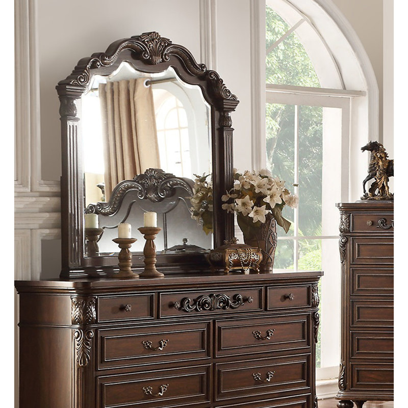 Commode design traditionnel traditionnel en cerisier antique / noyer antique avec meubles de chambre à coucher avec tiroirs à miroir