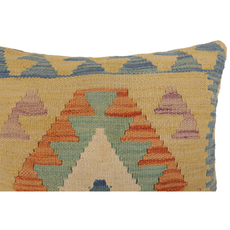 Coussin kilim tissé à la main Southwestern Marsh, Bleu / or / beige / orange, H 20 po x l 20 po