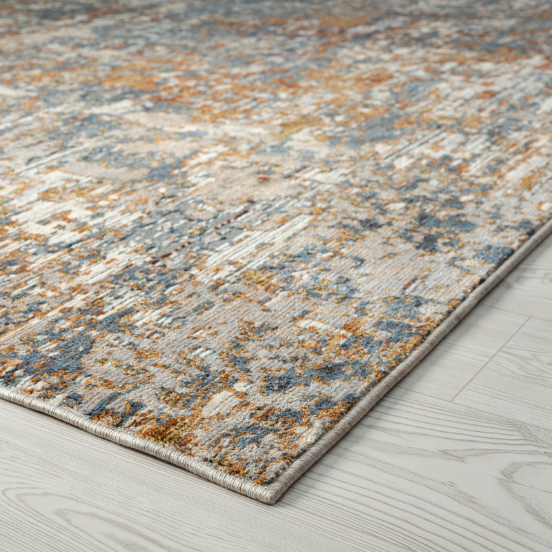 Arrika Floral Area Rug in Blue, Blues/Rust Tones, Rectangle 2' x 3'