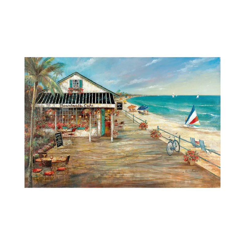 «Boardwalk Café» par Ruane Manning - reproduction d'art, Toile tendue, Aucun mat, H 32 po x l 48 po x 1,5 po