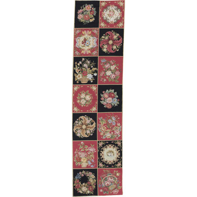 Hand-Knotted High-Quality Black and Pink Runner