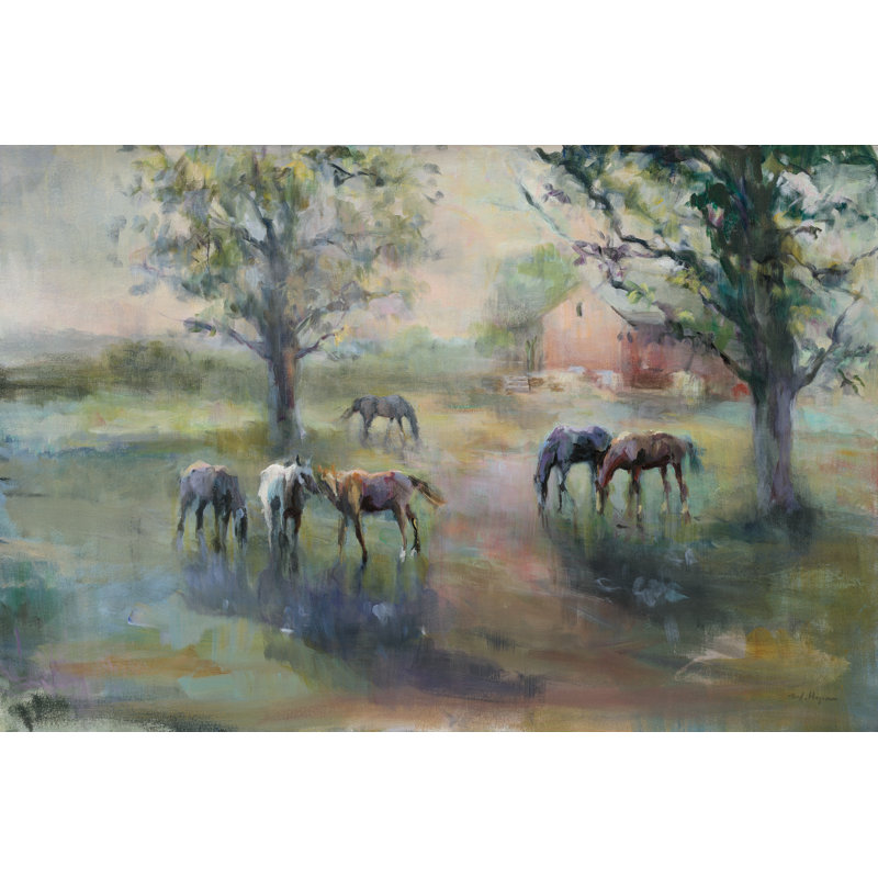 Reproduction d'art sur toile tendue "Lever du jour à la ferme" par Marilyn Hageman, H 24 po x l 36 po