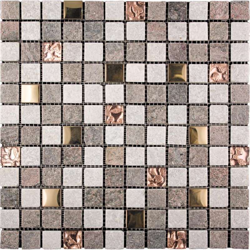 Grid Mosaic Wall & Floor Tile, Gold/Gray