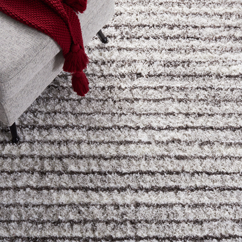 Shawn Striped Gray/Dark Gray Area Rug, Round 7'