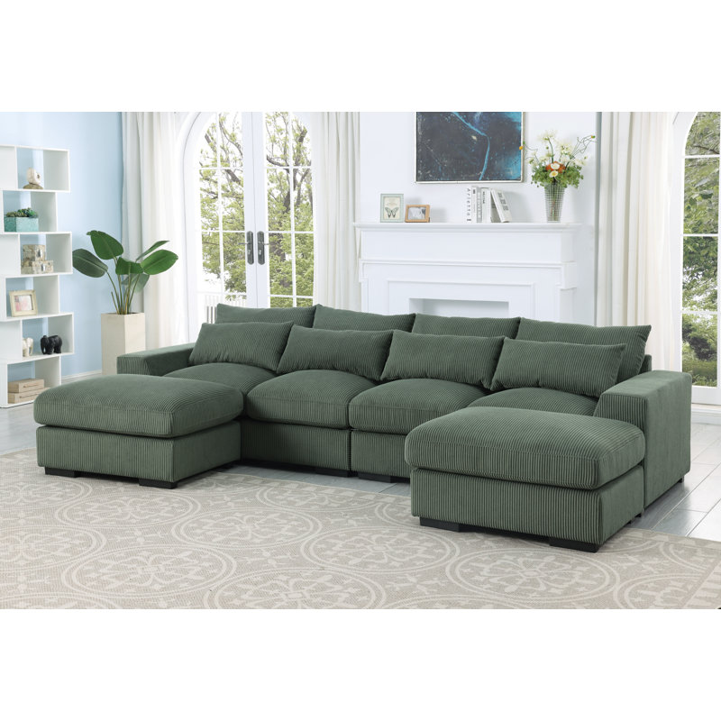 Canapé modulaire rembourré 123,24 po Nyerere, Velours côtelé vert
