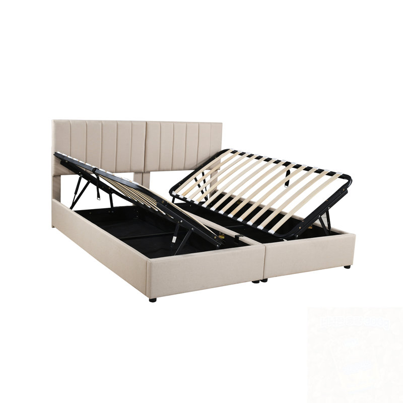 Platform Bed Upholstered Platform Bed Included Two Twin Size Beds, Hydraulic Storage Systems And Vertical Stripe Headboard