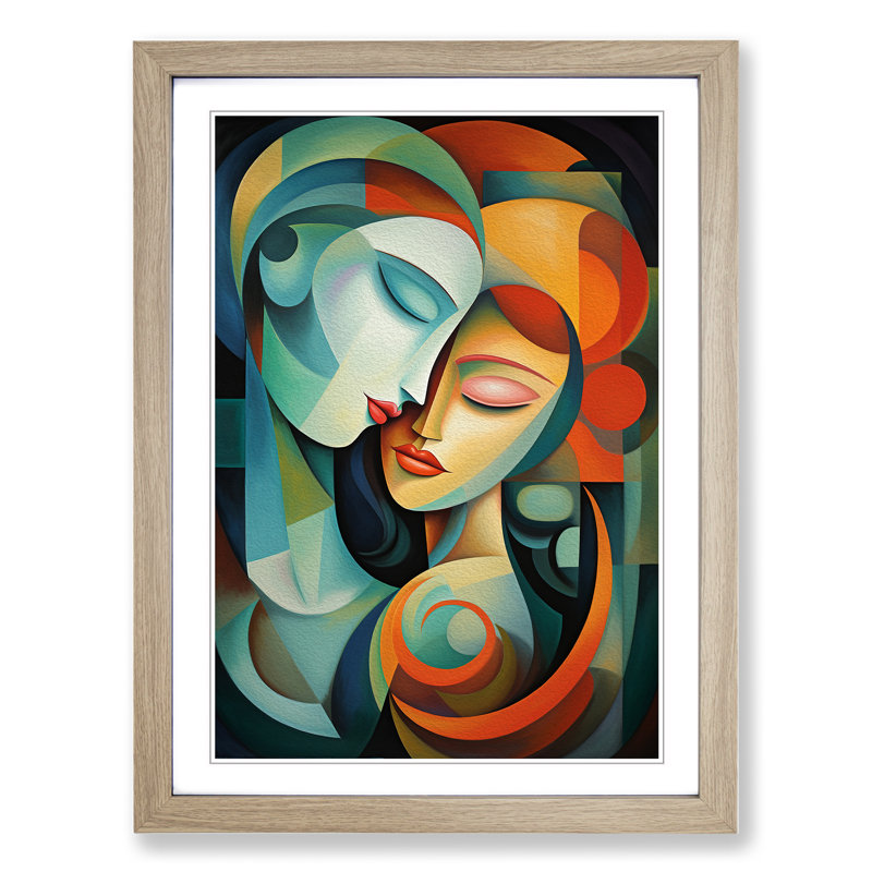 Lovers Orphism No.2 - Single Picture Frame Print on Wood, Oak Framed, 46cm H x 34cm W x 2cm D
