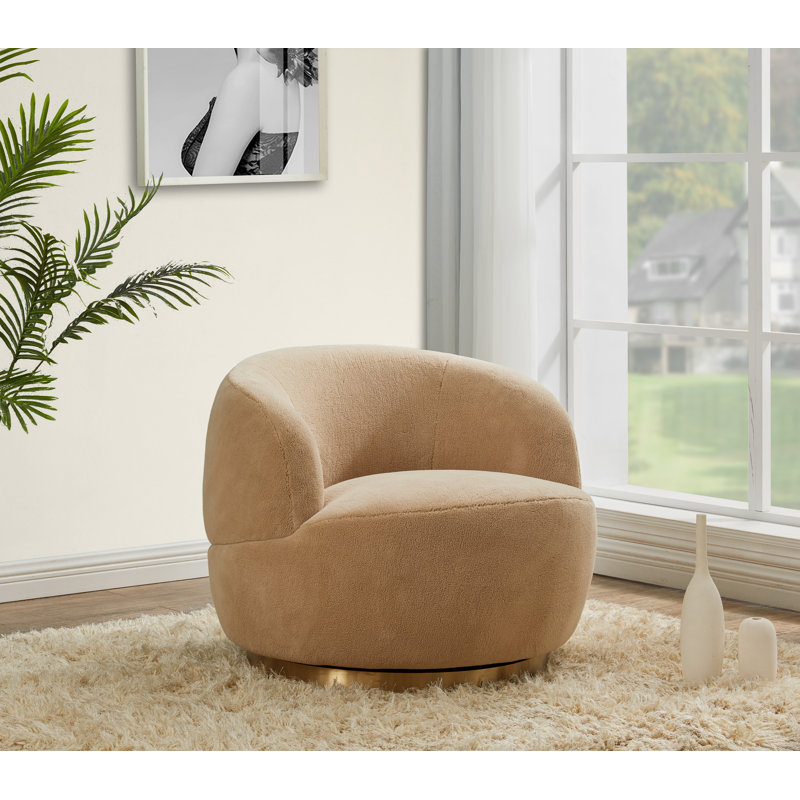 Teter Upholstered Swivel Barrel Chair, Tan 100% Polyester, Gold