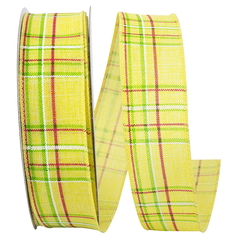 1.5 inch Yellow & White Spring Plaid Ribbon - 50 Yards