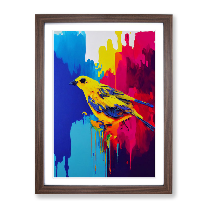 Bird Paint Drips No.1 - Wall Art, 34cm H x 25cm W x 2cm D, Walnut, White