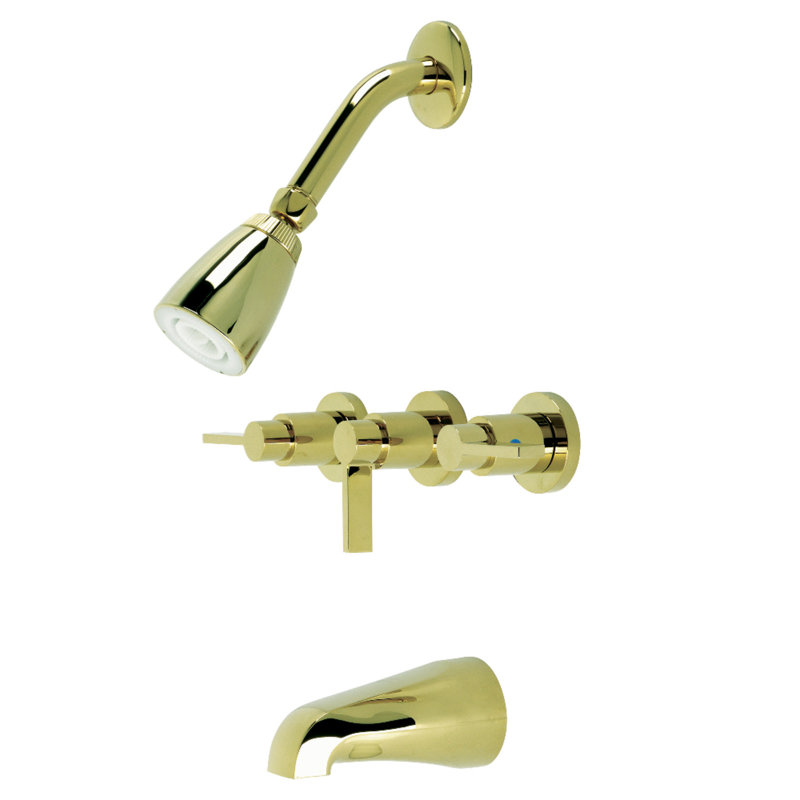 Robinet de baignoire et douche à trois poignées Kingston Brass NuvoFusion, Laiton poli