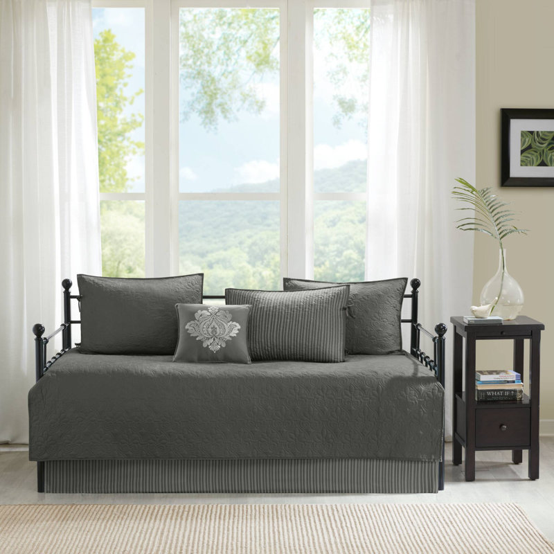 Ensemble de housse de lit de jour réversible 6 pièces Québec, Gris foncé