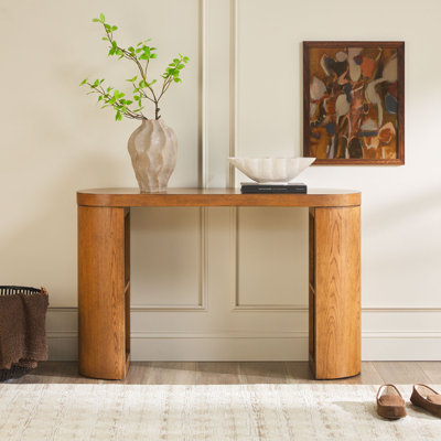 Modern Solid Wood 48" Console Table With Column Legs And Storage