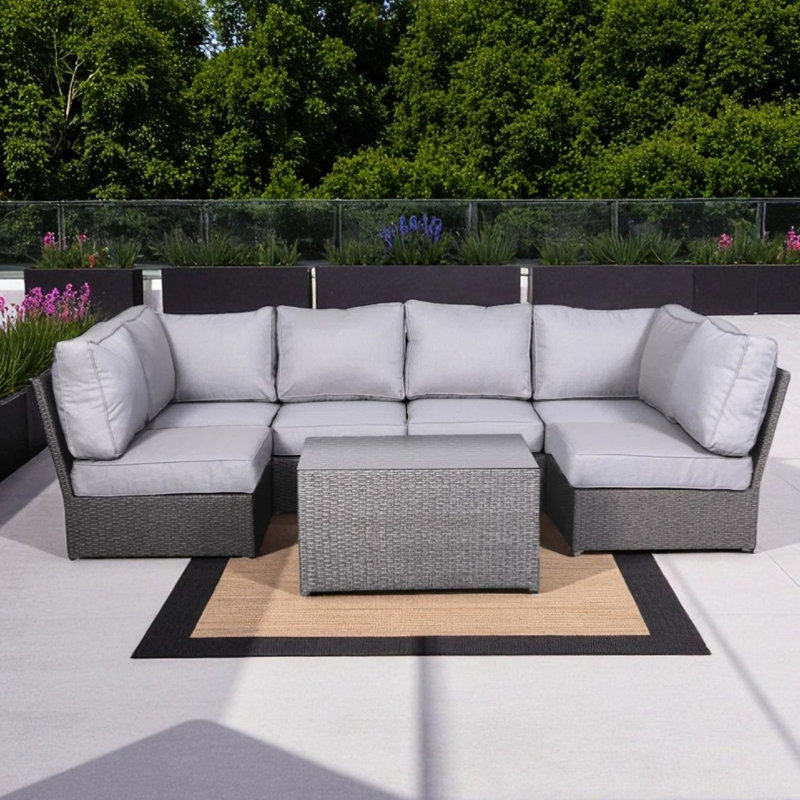 Outdoor, 4 - Person, Fully Assembled, , Removable Cushions, , Reversible Sectional, Glass Top Table, Weather Base Person Outdoor Sectional Seating With 14 Machine Washable Instant Use Modular Design,