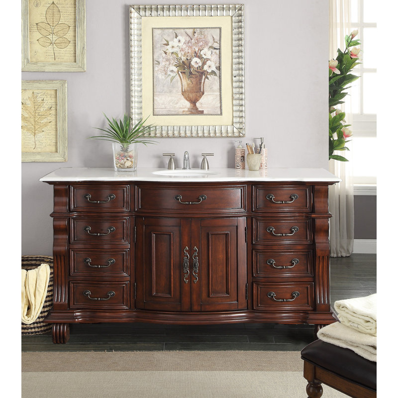 Budde 60'' Single Bathroom Vanity with Marble Top, White Marble