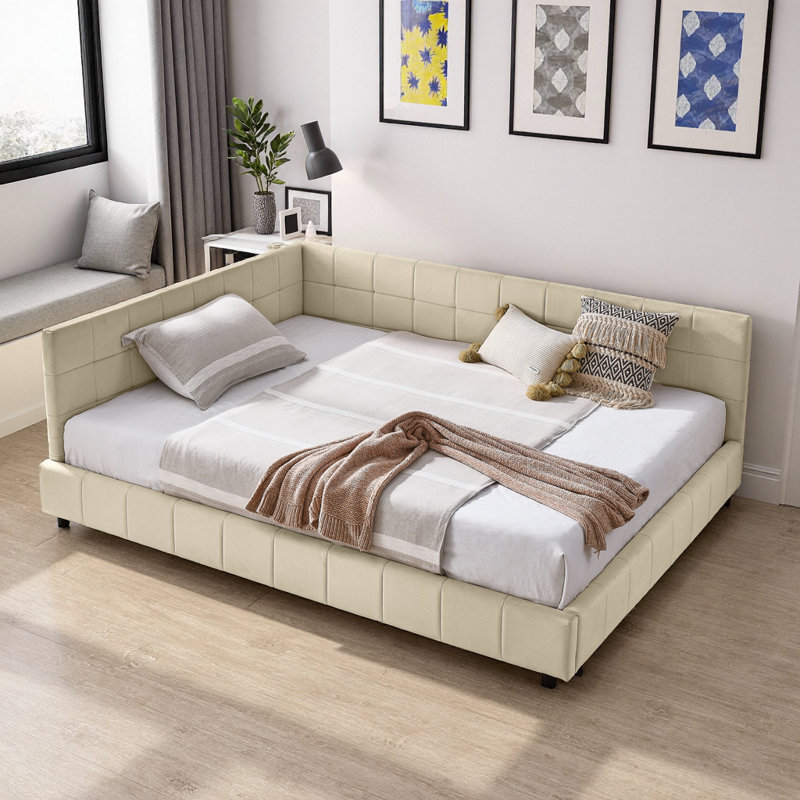 Structure de canapé-lit double capitonné en velours Mid-Century avec dossier et accoudoirs, beige (l 80,5 po x P 59 po x H 30,5 po)