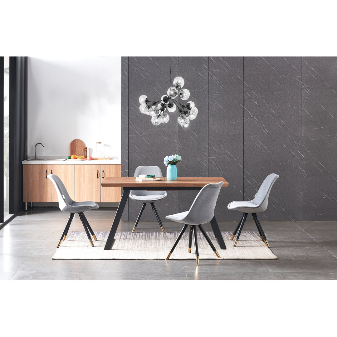 Gyeong-hui 4 Person Dining set - a Rectangular Extendable Dining Table with Metal Legs and a Set of 4 Quilted Velvet Dining Chairs for Dining Room - M