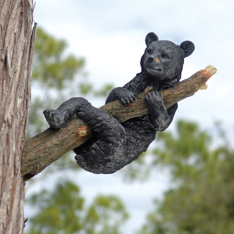 Hand-Painted Black Bear Cub Climbing and Hanging Resin Statue Set