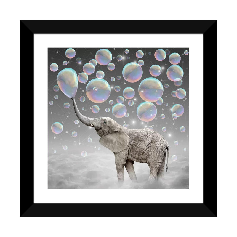 Dream Makers - Elephant Bubbles par Soaring Anchor Designs - impression d'art graphique, H 16 po x l 16 po x p 1 po, Blanc