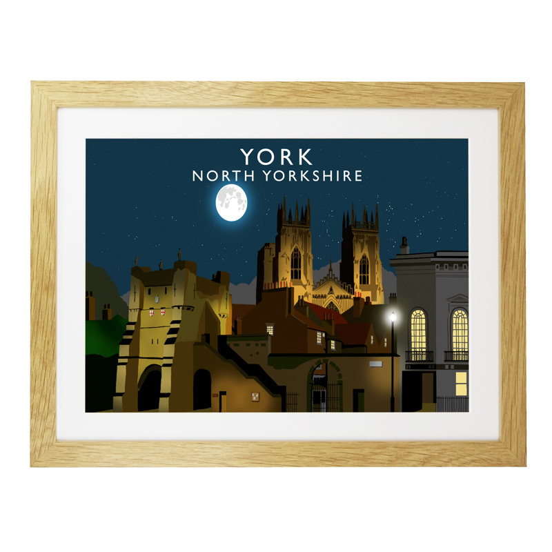 York Night by Richard O'Neil - Print, Oak Wood Frame, 33.5 cm H x 43.5 cm W x 2.2 cm D