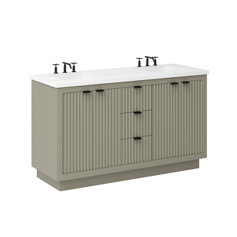 Lecrieú Double Bath Vanity, French Olive, 60", Matte Black