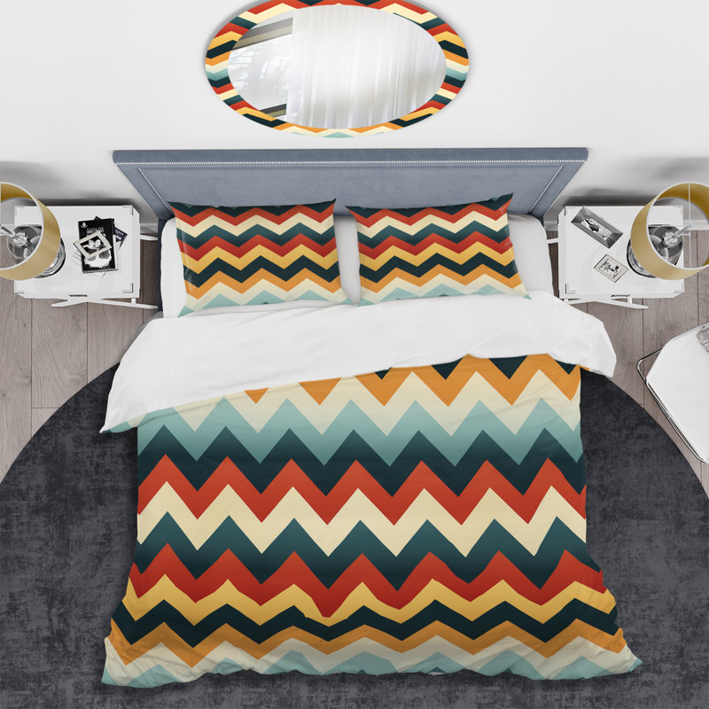 Ensemble de housse de couette à motif rétro à chevrons II, Housse de couette pour très grand lit et 2 très