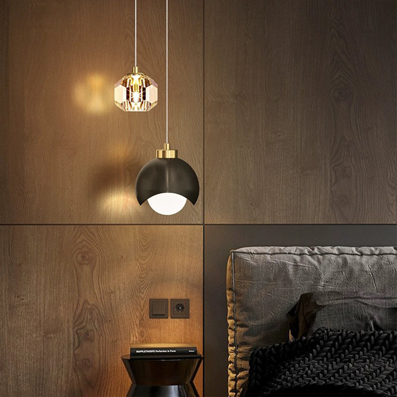 Loriel 2 - Light Sphere Chandelier Ceiling Light With Crystal  Accents Height adjustable(1 PC), Matte Black, Crystal