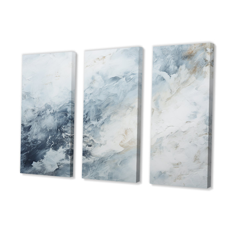 «Blue and White Snow Blooming II - Abstract Shapes», ensemble d'impression d'art mural, H 60 po x l 84 po, Toile tendue