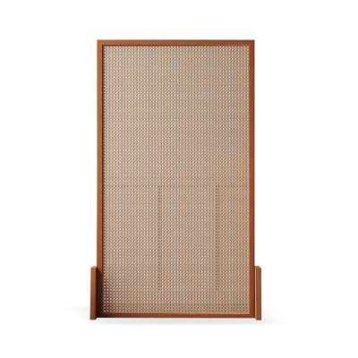3 Panels Brown Solid Wood+Rattan Room Divider