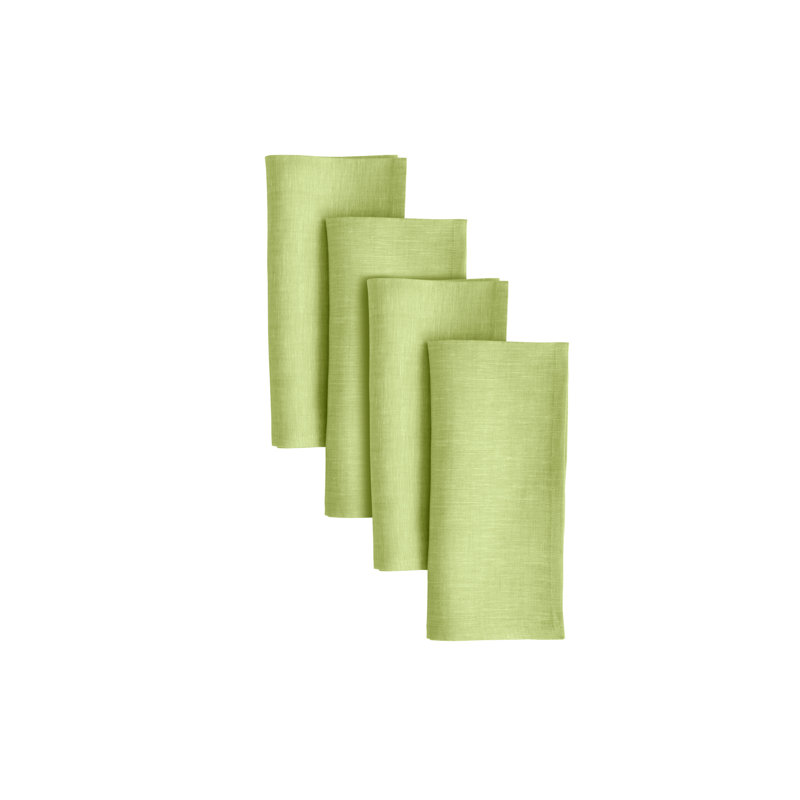 100% Pure Linen Dinner Napkins - Athena, Chambray Lime Green
