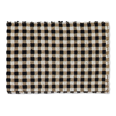 Natural, Black & White Checked Rug