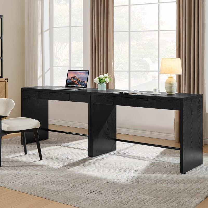 Bureau minimaliste en bois avec tiroir caché Boho, Chêne noir