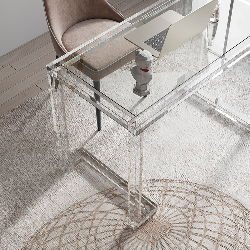 39.4" Modern Rectangular Clear Tempered Glass Office Writing Desk