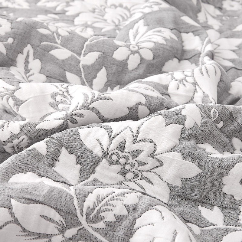 Ensemble d'édredon en jacquard très doux et léger Sleep Zone, Courtepointe très grand californien + 2 taies dé, Fleur grise