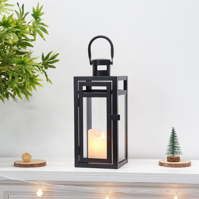11.81'' High Stainless Steel Decorative Lantern With Tempered Glass