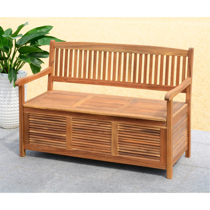 Outdoor Wooden Storage Bench, Natural