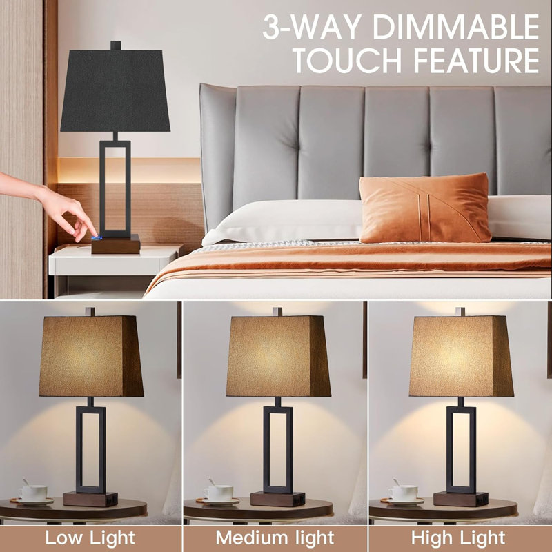 Set of 2 Black Touch Control Table Lamps with USB Ports