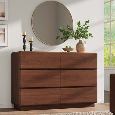 Commode 6 tiroirs pour la chambre à coucher, commodes modernes de 47 po de largeur et commode avec coins arrondis et base épaissie, salon, couloir, Gaddis