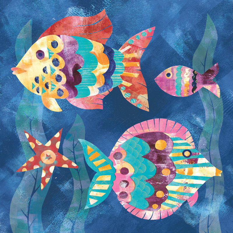 Boho Reef Fish II par Wild Apple Portfolio - Peinture, H 20 po x l 20 po, Non, Toile tendue