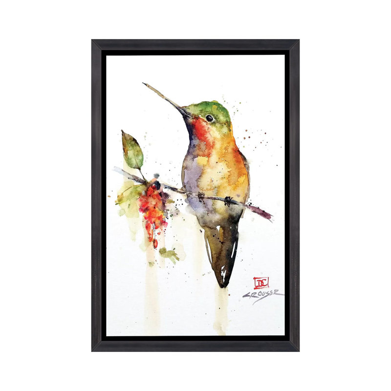 Colibri sur une branche - impression, H 18 po x l 26 po x P 1,5 po, Cadre noir vieilli