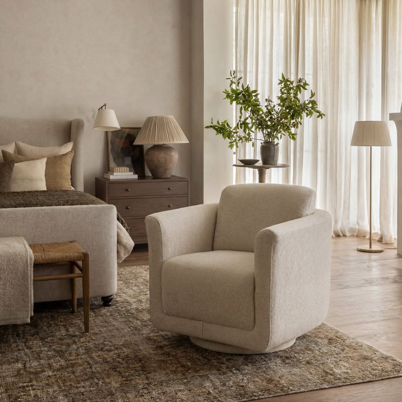 Joie Upholstered Swivel Chair, Soft Ecru Performance Chenille