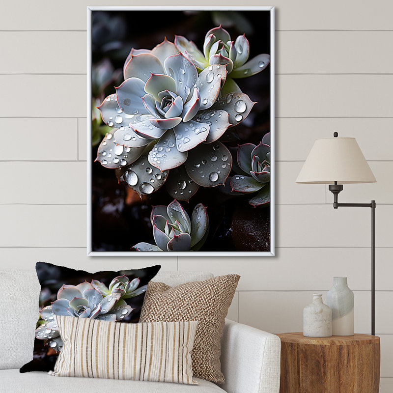 Bleu succulent explosion, H 20 po x l 12 po x P 1 po, Cadre flottant blanc