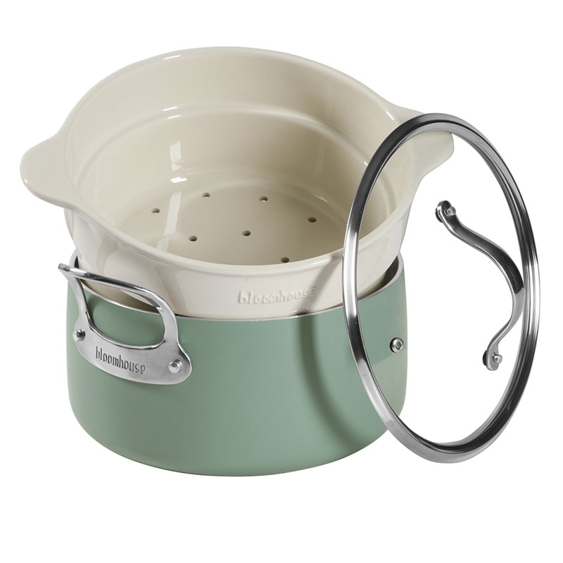 6 Quarts Non-Stick Aluminum Round Dutch Set, Turquoise/White/Aluminum 