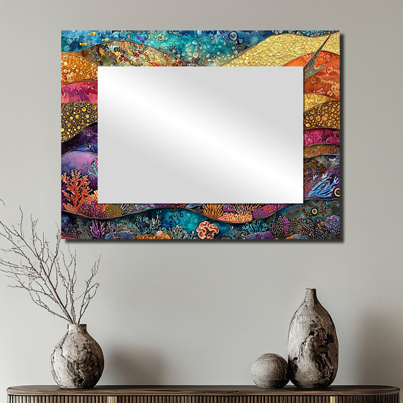 Abstrait raie abstraite dans un aquarium, collages colorés I - Art mural miroir animaux - imprimé sur métal, 24 po x 32 po