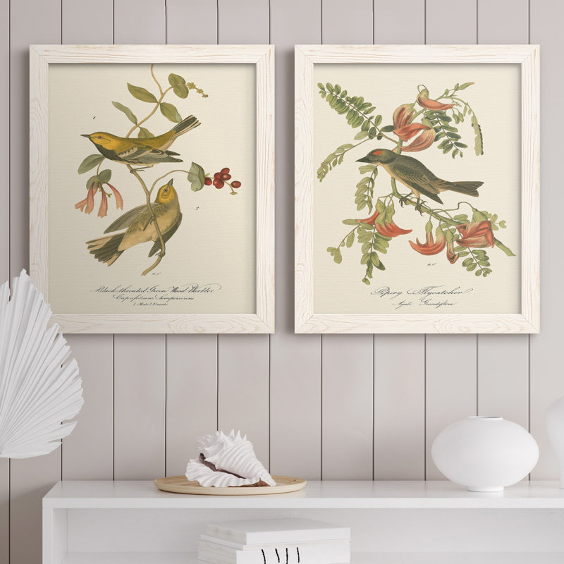 Parure en bois vert à gorge noire - ensemble de 2 reproductions d'art sur toiles, Toile blanche encadrée