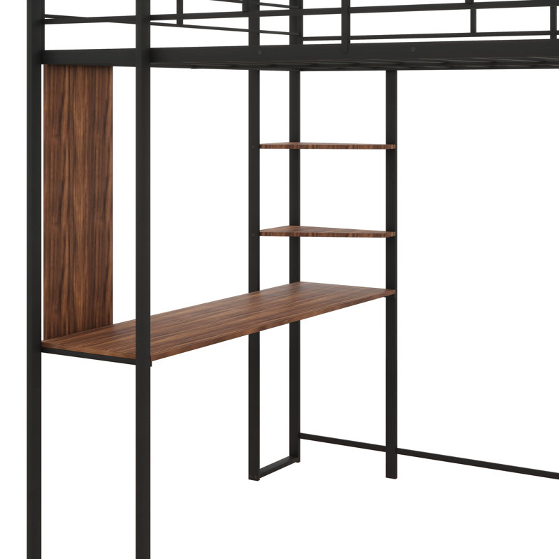 Lit mezzanine pour enfants avec 2 tablettes et 1 bureau Gatland, Double, Noir / brun